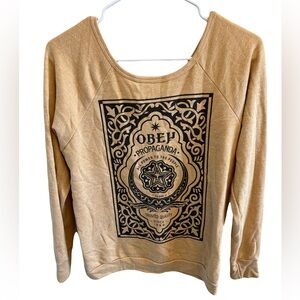 Obey Propaganda Mustard Yellow Graphic Long Sleeve Crew Sweatshirt Size Small